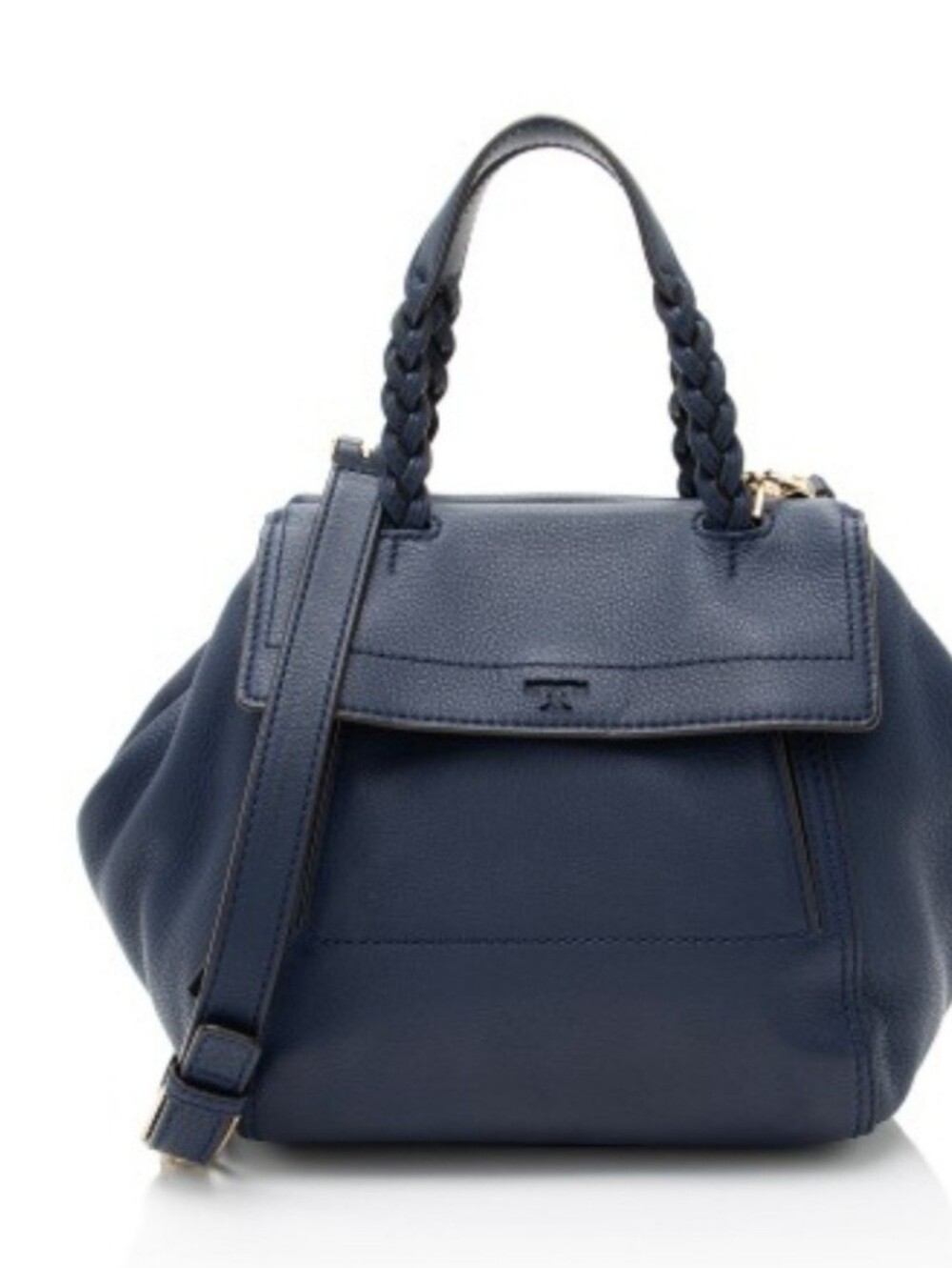 Tory Burch Navy Leather Braided-Handle Shoulder Bag